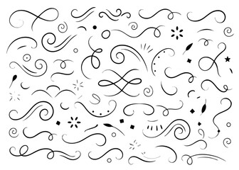Artistic flourish design element featuring elegant text tails swirling calligraphy with dynamic swooshes and decorative accents