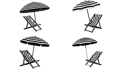 Beach umbrella with chair set of vector icons 
