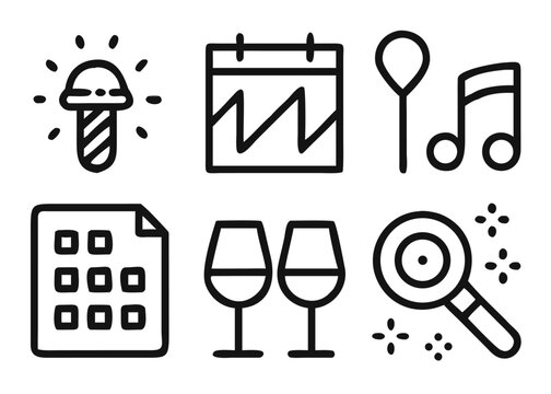 Comprehensive event planning icon collection featuring adjustable line weights and a spectrum of vibrant colors for professional design projects