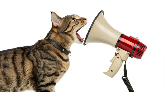 Bengal Cat Yelling into a Megaphone on transparent background