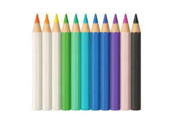 Vibrant colored pencils lined up neatly, creating dynamic color gradient against clear background, symbolizing artistic potential and creative diversity