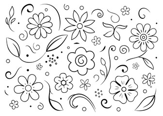 Charming hand drawn crayon watercolor floral elements for spring celebrations and artistic projects