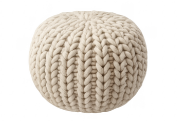 Beige knitted pouf on transparent background: perfect for cozy interiors
