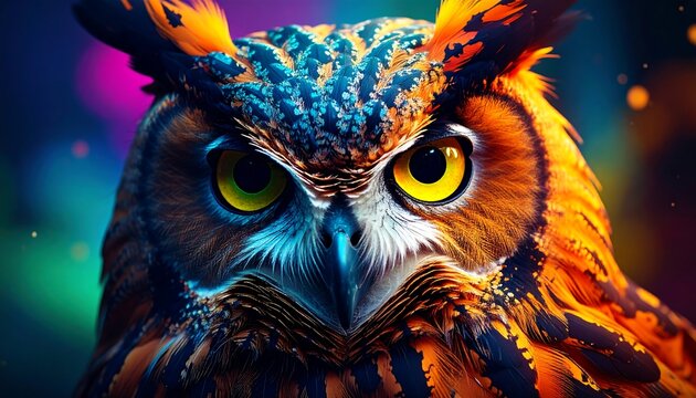 Close-up colorful owl portrait