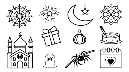 Set of castle elements including towers, gates, fortress walls, drawbridge, flags, windows, doors, arches, battlements, stone bricks, and medieval architecture symbols in vintage vector illustration s