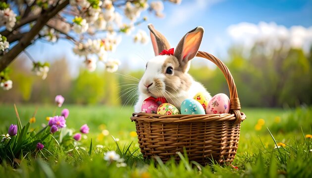 Cute bunny with Easter eggs - Powered by Adobe