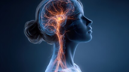 Anatomical Illustration of Human Nervous System with Brain and Spinal Cord Visualization