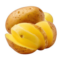 Potato whole and peeled, isolated on white and transparent background.