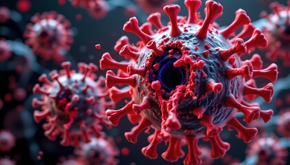 an artistic representation of the coronavirus with an exaggerated amount of spikes, resembling a virus particle seen through a microscope