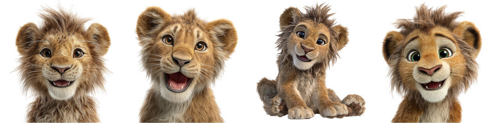 Obraz premium Playful lion cubs with expressive faces and charming smiles, ready for animation, storybooks, or children's media projects