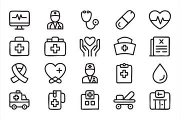 Medical icons for healthcare, first aid, hospital, and wellness treatment designs