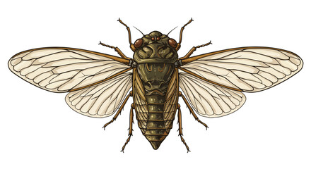Detailed Illustration of a Brown and Beige Cicada Insect.