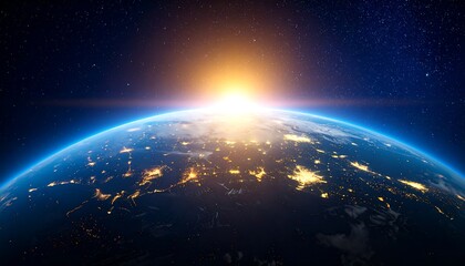 Obraz premium Earth Sunrise Space View, Planet Illumination
