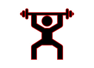 A simple silhouette icon of an athlete lifting a barbell overhead. Suitable for fitness, sports, gym, and health themes.