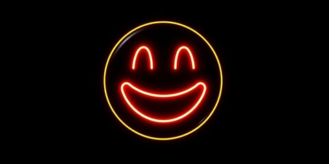 Glowing neon face emoji UI feedback on black background, screen, glowing