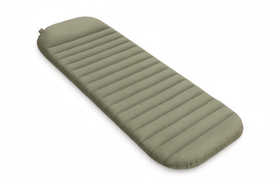Studio shot of an inflatable camping mattress, ideal for outdoor adventures, ensuring a comfortable rest while enjoying nature