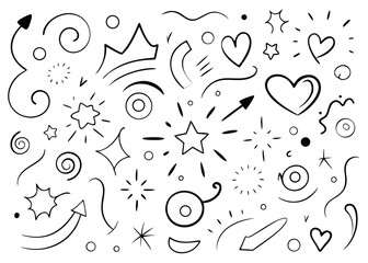 Obraz premium A collection of hand drawn marker line art icons featuring brush strokes and artistic elements in a vibrant color palette for creative projects