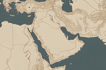 A map of the Middle East with blue borders, a simple flat illustration,