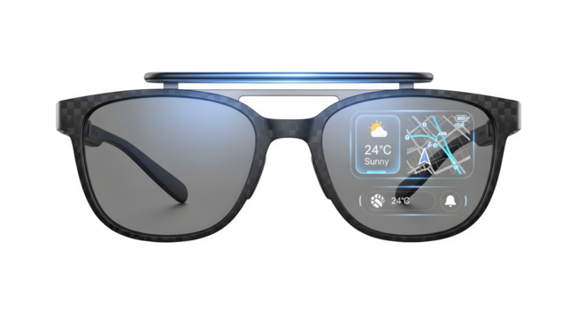 Smart glasses displaying weather and navigation information clearly
