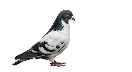 Beautiful white and gray pigeon stands against a
