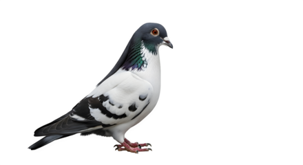 Beautiful white and gray pigeon stands against a