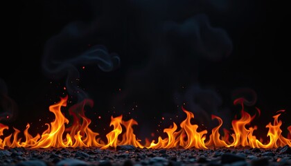 Fototapeta premium Vibrant Flames Dance Against Dark Background Creating Intense Heat and Energy in a Captivating Fire Scene