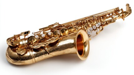 Fototapeta premium Golden saxophone on white background