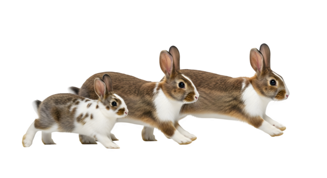 Three adorable rabbits running together