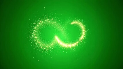 Golden spark trail swirling dynamically on vibrant emerald green background, glittery festive effect - Powered by Adobe
