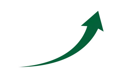Green curved arrow showing upward trend direction isolated on a transparent background