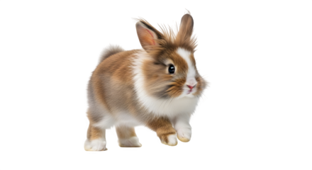 Adorable brown and white bunny rabbit walking