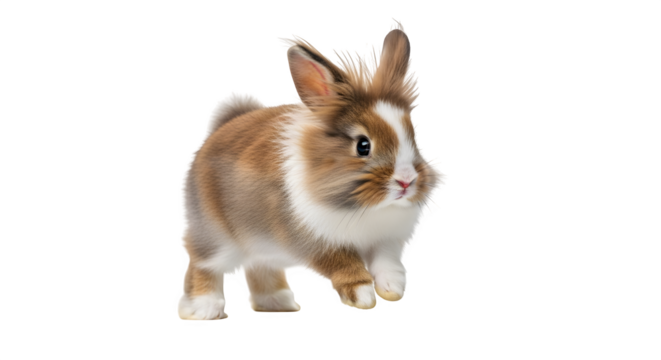 Adorable brown and white bunny rabbit walking