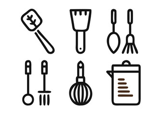 Comprehensive collection of kitchen appliance and utensil graphics with adaptable stroke thickness for diverse design applications