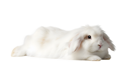 Adorable white lop eared rabbit resting peacefully