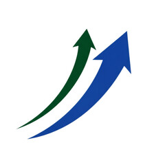 Two upward pointing arrows green and blue direction growth isolated on a transparent background