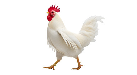 Majestic white rooster struts confidently against a