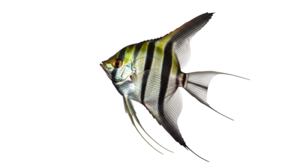 Majestic angelfish swimming gracefully in the dark aquarium water