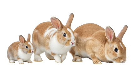 Three adorable rabbits of different sizes pose