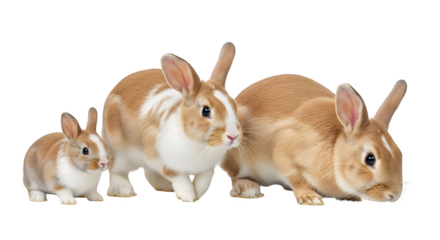 Three adorable rabbits of different sizes pose