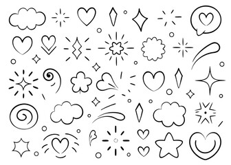 Naklejka premium Hand drawn marker pen heart brush strokes collection featuring various artistic styles and romantic embellishments for creative projects