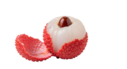 Fresh lychee fruit with a partially peeled skin