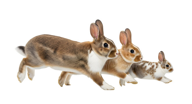 Three adorable rabbits running together