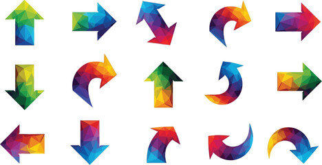 Colorful polygonal arrows pointing in different directions, a vibrant and modern set of directional symbols for web design and user interface elements