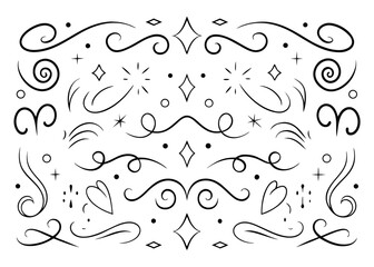 Elegant decorative flourish swirl calligraphy ornament design with intricate line work in black yellow cyan and magenta color palette