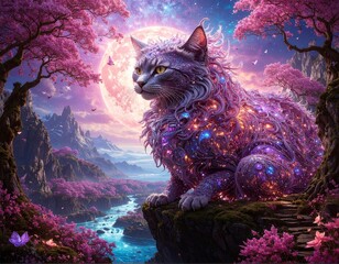 fantasy landscape The Cosmic Guardian Cat