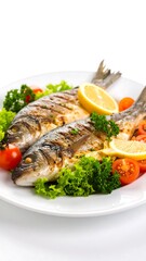 Grilled fish with lemon and vegetables
