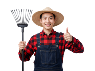 Cheerful young farmer showcasing successful gardening and promoting agricultural achievement on a