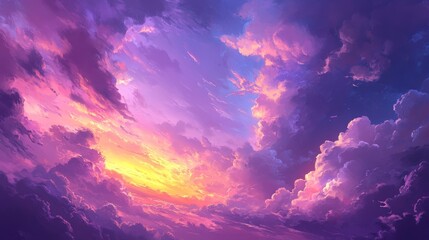 30.Breathtaking view of a purple-tinted sky at dusk, with wispy clouds glowing in warm pink and orange, blending seamlessly with deeper violet tones to create a vivid, atmospheric sunset.