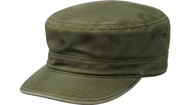 Olive green military style cap close up