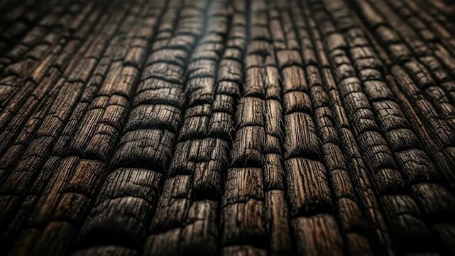Charred wood surface showing a cracked pattern with rough texture